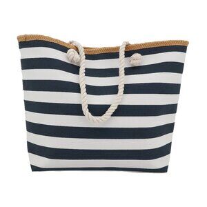 Navy Blue and white Nautical Beach Striped Tote bag hand bag, 20' x 14"